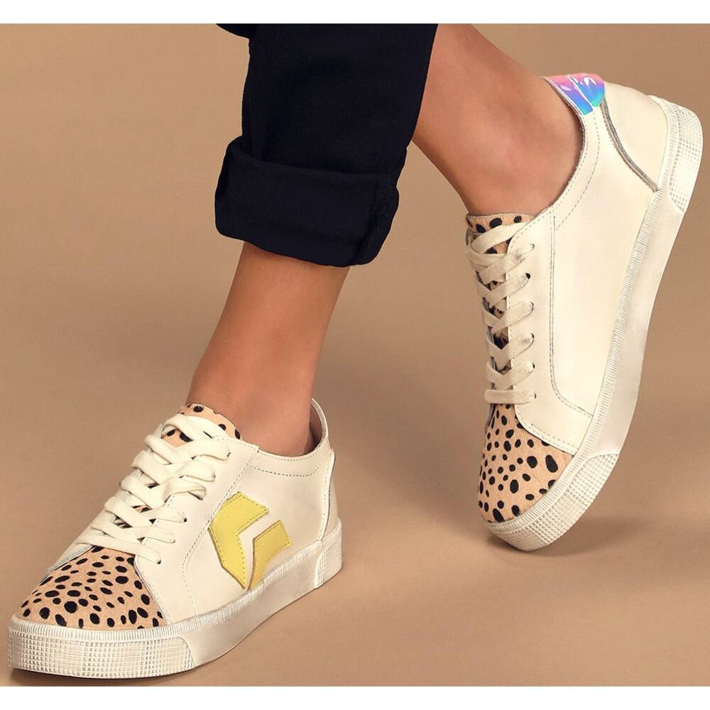 Dolce Vita Zaga Calf Hair Leopard Printed Iridescent Sneakers Size 7 1/2